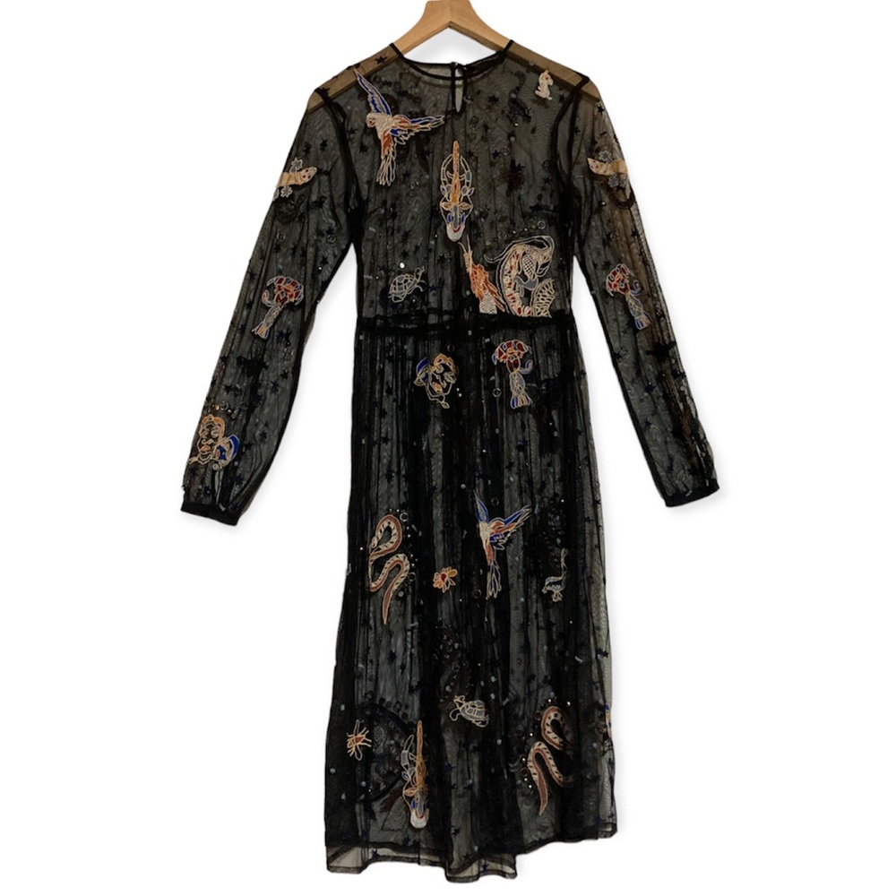 Zara Black Sheer Embroidered Midi Dress